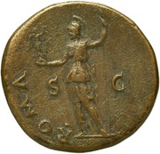 Sestertius - Titus ROMA S C; Roma and Victory, Rome, 74 reverse image