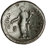 Sestertius - Domitian PAX AVGVST S C; Pax, Rome, 77-78 reverse image