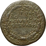 Sestertius - Vespasian S P Q R OB CIVES SERVATOS, Rome, 77-78 reverse image