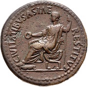 Sestertius - Tiberius IMP T CAES DIVI VESP F P M TR P P P COS VIII REST obverse image