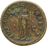Sestertius - Claudius IMP T VESPAN AVG REST S C; Spes, Rome, 80-81 reverse image
