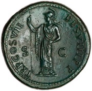 Sestertius - Domitian TR P COS VII DES VIII P P S C; Minerva, Rome, 81 reverse image
