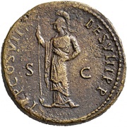 Sestertius - Domitian TR P COS VII DES VIII P P S C; Minerva, Rome, 81 reverse image