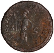 Sestertius - Domitian TR P COS VIII DES VIIII P P S C; Minerva, Rome, 82 reverse image