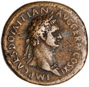 Sestertius - Domitian IOVI VICTORI S C; Jupiter and Victory obverse image