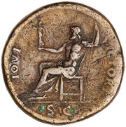 Sestertius - Domitian IOVI VICTORI S C; Jupiter and Victory, Rome, 85 reverse image