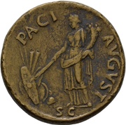 Sestertius - Domitian PACI AVGVST S C; Pax, Rome, 85 reverse image