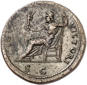 Sestertius - Domitian IOVI VICTORI S C; Jupiter and Victory, Rome, 87 reverse image