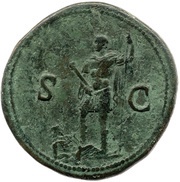 Sestertius - Domitian S C; Rhenus, Rome, 87 reverse image