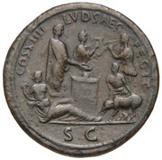 Sestertius - Domitian COS XIIII LVD SAEC FECIT S C; Tellus, Rome, 88 reverse image
