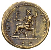 Sestertius - Domitian IOVI VICTORI S C; Jupiter and Victory, Rome, 88-89 reverse image
