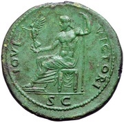 Sestertius - Domitian IOVI VICTORI S C; Jupiter and Victory, Rome, 88-89 reverse image