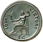 Sestertius - Domitian IOVI VICTORI S C; Jupiter and Victory, Rome, 90-91 reverse image
