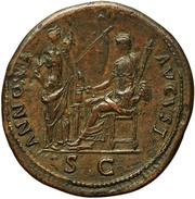 Sestertius - Nerva ANNONA AVGVST S C; Ceres and Abundantia, Rome, 96 reverse image