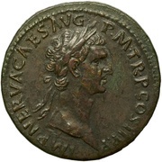 Sestertius - Nerva ROMA RENASCENS S C; Roma and Victory obverse image