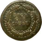 Sestertius - Trajan S P Q R OB CIV SER, Rome, 99-100 reverse image