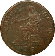 Sestertius - Trajan COS III DES IIII P P S C; Pax, Rome, 101 reverse image