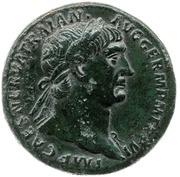 Sestertius - Trajan IMP IIII COS IIII DES V P P S C; Pax obverse image