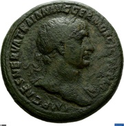 Sestertius - Trajan TR P VII IMP IIII COS V P P S C; Roma and Victory obverse image