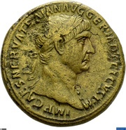 Sestertius - Trajan TR P VII IMP IIII COS V P P S C; Pax obverse image