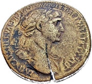 Sestertius - Trajan S P Q R OPTIMO PRINCIPI S C ALIM ITAL; Abundantia obverse image