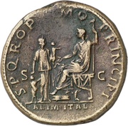 Sestertius - Trajan S P Q R OPTIMO PRINCIPI S C ALIM ITAL, Rome, 103-111 reverse image