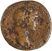 Sestertius - Trajan S P Q R OPTIMO PRINCIPI S C AQVA TRAIANA obverse image