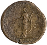 Sestertius - Trajan S P Q R OPTIMO PRINCIPI S C ARAB ADQVIS; Arabia, Rome, 103-111 reverse image
