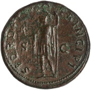 Sestertius - Trajan S P Q R OPTIMO PRINCIPI S C; Roma and Victory, Rome, 103-111 reverse image