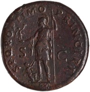 Sestertius - Trajan S P Q R OPTIMO PRINCIPI S C; Roma and Victory, Rome, 103-111 reverse image