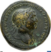 Sestertius - Trajan S P Q R OPTIMO PRINCIPI S C; Roma and Victory obverse image