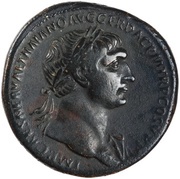 Sestertius - Trajan S P Q R OPTIMO PRINCIPI S C; Abundantia obverse image