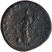 Sestertius - Trajan S P Q R OPTIMO PRINCIPI S C; Abundantia, Rome, 103-111 reverse image