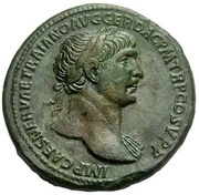 Sestertius - Trajan S P Q R OPTIMO PRINCIPI S C; Fortuna obverse image