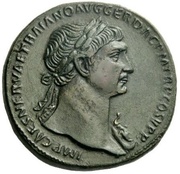 Sestertius - Trajan S P Q R OPTIMO PRINCIPI S C; Fortuna obverse image