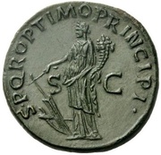 Sestertius - Trajan S P Q R OPTIMO PRINCIPI S C; Fortuna, Rome, 103-111 reverse image