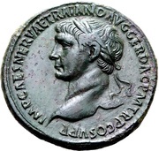 Sestertius - Trajan S P Q R OPTIMO PRINCIPI S C; Pax obverse image