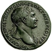 Sestertius - Trajan S P Q R OPTIMO PRINCIPI S C; Pax obverse image