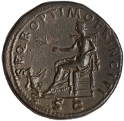 Sestertius - Trajan S P Q R OPTIMO PRINCIPI S C; Pax, Rome, 103-111 reverse image