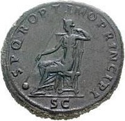 Sestertius - Trajan S P Q R OPTIMO PRINCIPI S C; Securitas, Rome, 103-111 reverse image