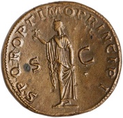 Sestertius - Trajan S P Q R OPTIMO PRINCIPI S C; Spes, Rome, 103-111 reverse image
