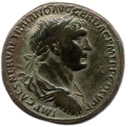 Sestertius - Trajan S P Q R OPTIMO PRINCIPI S C; Tiber and Dacia obverse image