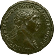 Sestertius - Trajan S P Q R OPTIMO PRINCIPI S C; Tiber and Dacia obverse image