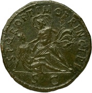 Sestertius - Trajan S P Q R OPTIMO PRINCIPI S C; Tiber and Dacia, Rome, 103-111 reverse image