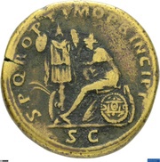 Sestertius - Trajan S P Q R OPTIMO PRINCIPI S C; Dacia, Rome, 103-111 reverse image