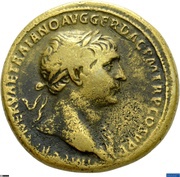 Sestertius - Trajan S P Q R OPTIMO PRINCIPI S C; Jupiter and Victory obverse image
