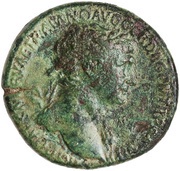 Sestertius - Trajan S P Q R OPTIMO PRINCIPI S C ALIM ITAL; Abundantia obverse image