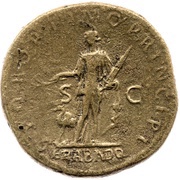 Sestertius - Trajan S P Q R OPTIMO PRINCIPI S C ARAB ADQ; Arabia, Rome, 112-114 reverse image
