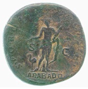 Sestertius - Trajan S P Q R OPTIMO PRINCIPI S C ARAB ADQ; Arabia, Rome, 112-114 reverse image