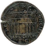 Sestertius - Trajan S P Q R OPTIMO PRINCIPI S C BASILICA VLPIA, Rome, 112-114 reverse image